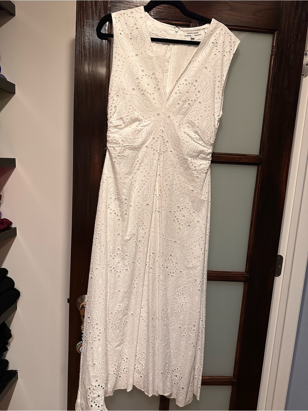 Veronica Beard White Eyelet V-Neck Midi Dress